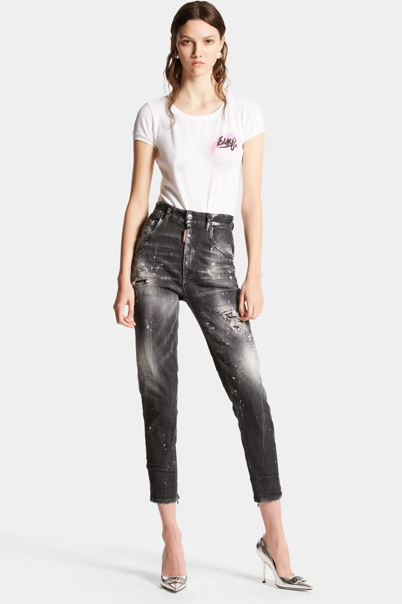 Jeans^Dsquared2 Twiggy Jean Met E Gescheurde Wassing En Hoge Taille Zwart
