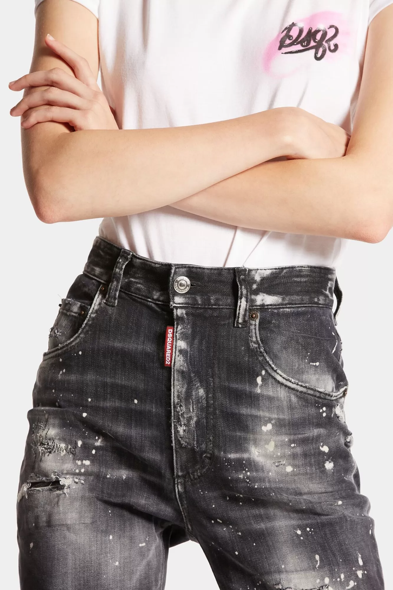 Jeans^Dsquared2 Twiggy Jean Met E Gescheurde Wassing En Hoge Taille Zwart